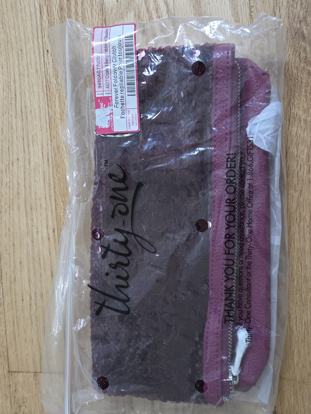 NWT Thirty-One Forever Fold-Over Clutch Crushed Berry Pebble
